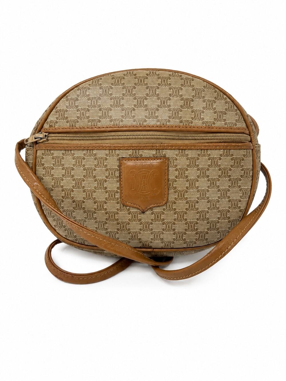 Celine Macadam Vintage Crossbody Bag Beige Brown Leather Made in France